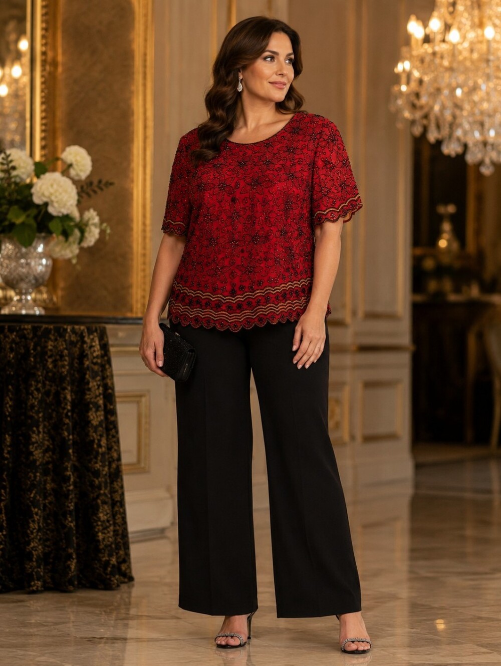 Adrianna Papell Boutique Evening 3X Red 100% Silk Beaded Sequin Formal Cocktail